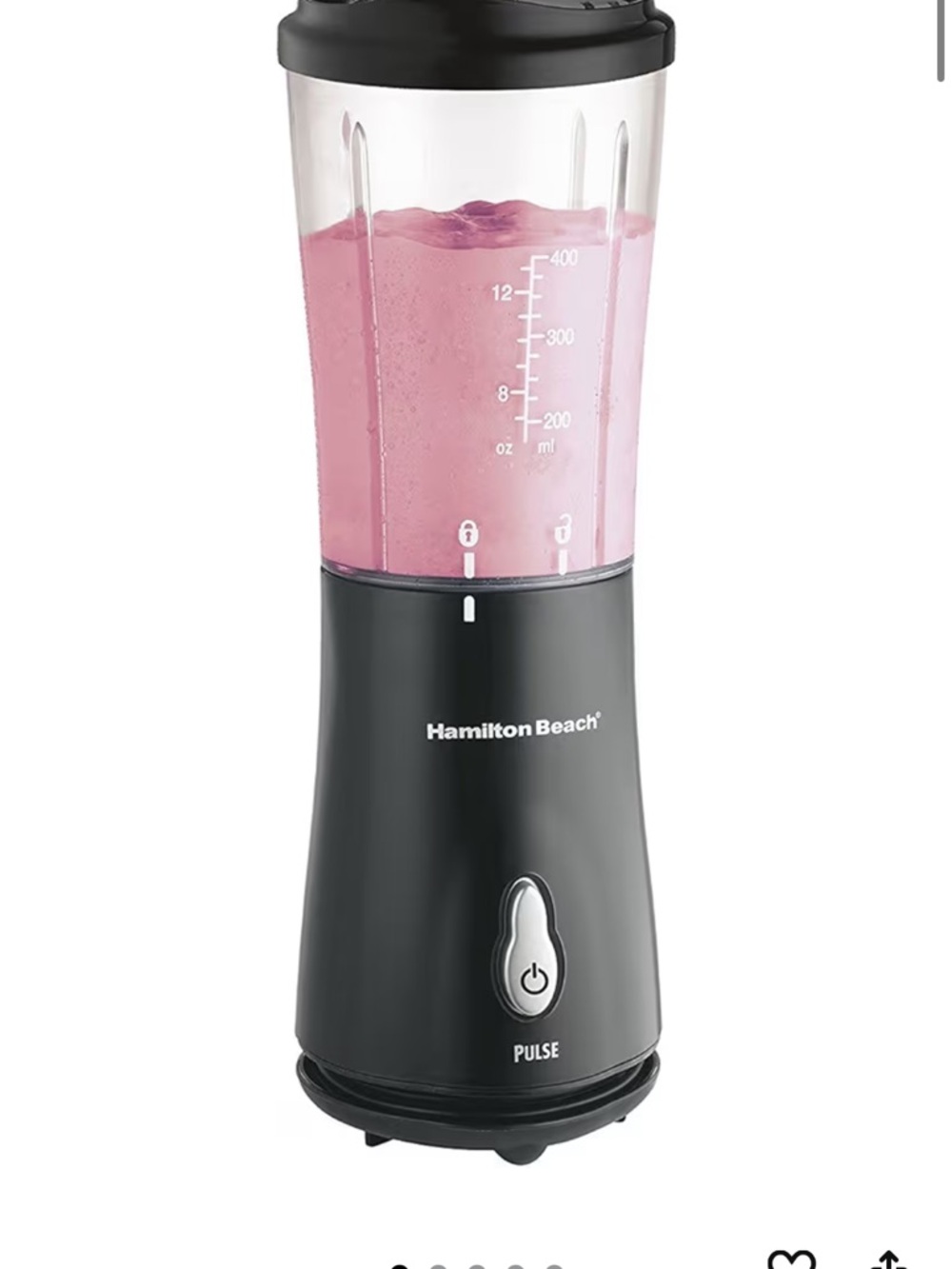 Hamilton Beach Personal Blender in Black with lid